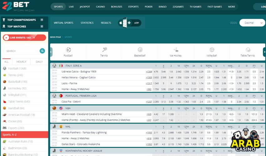 Sports Betting at 22Bet Casino