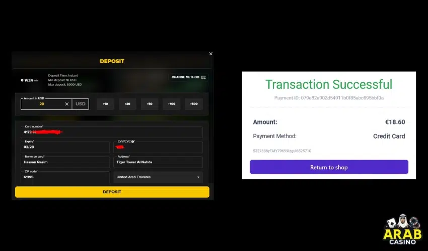 Betfinal Casino deposit successful with visa credit card