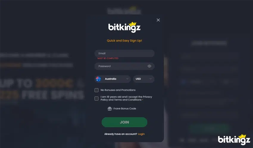 Register Your Account at Bitkingz Casino