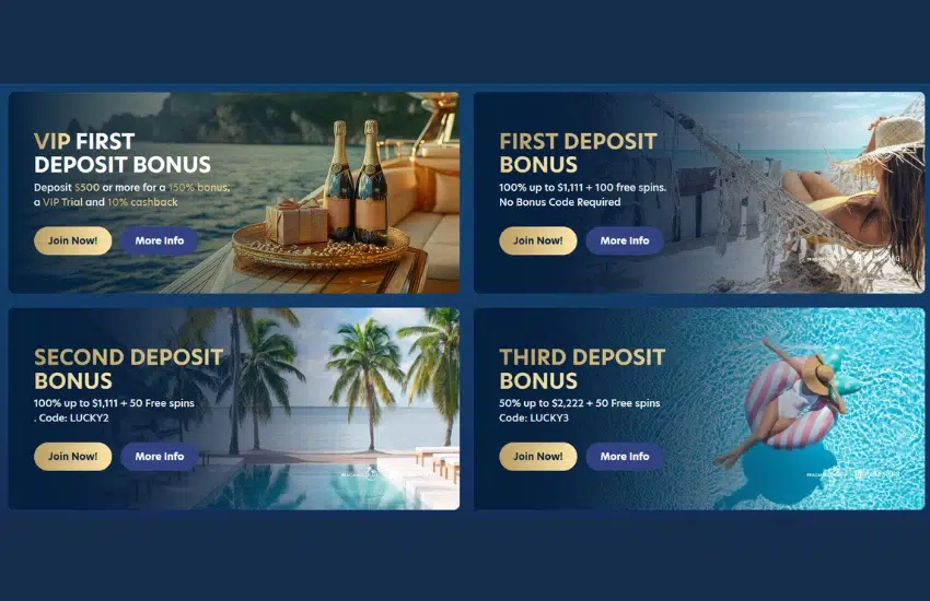 Screenshot shows the overview of the welcome bonus at Lucky Dreams Casino