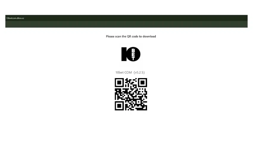 The screenshot shows 10bet Casino App download barcode