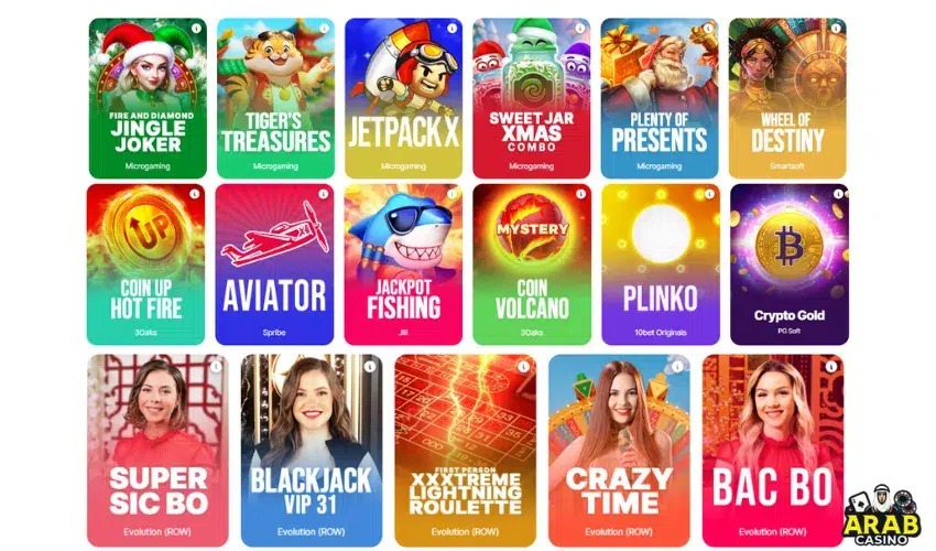 The screenshot shows casino games at 10Bet