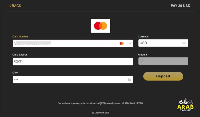 My real money 30 dollars deposit at 888 Casino