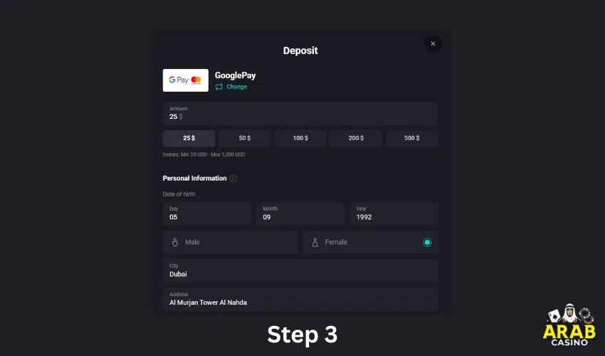 Depositing funds via Google Pay at Roosterbet