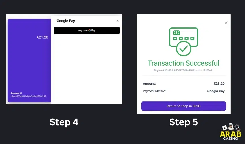 Transaction via Google Pay at Roosterbet is successful