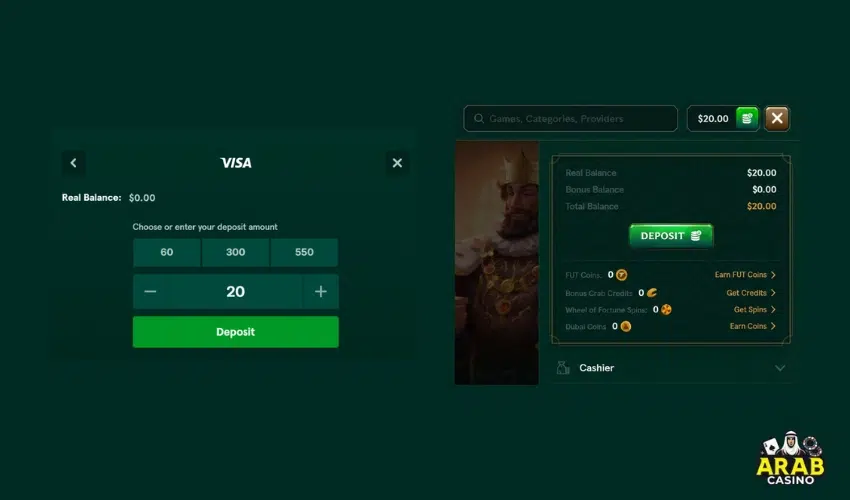 Deposit via Visa Card is successful at Casinia