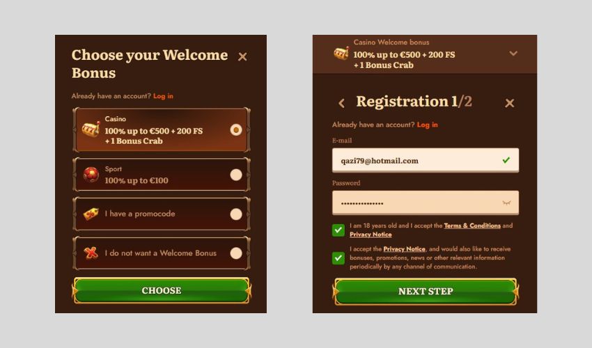 Wild Robin Casino Sign up Step 1