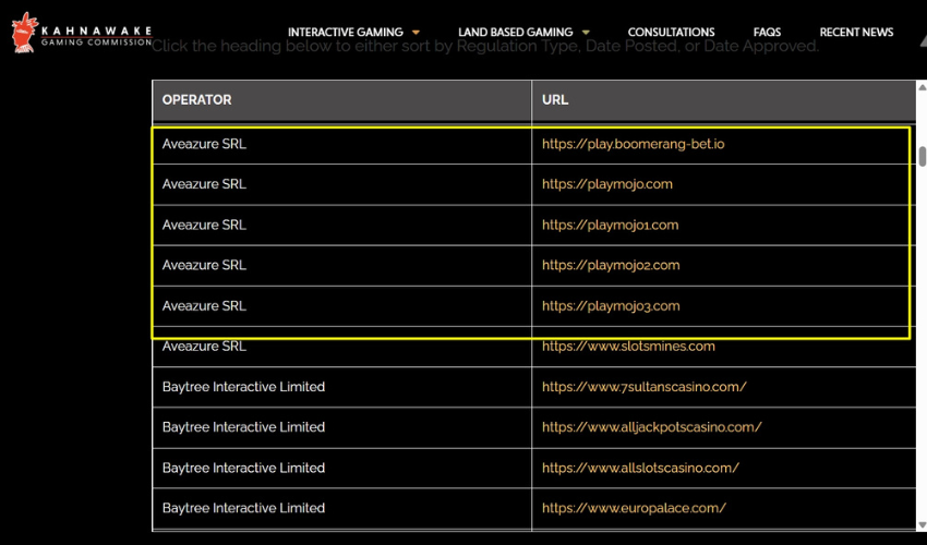 PlayMojo Casino License verified on Kahnawake Gaming Commission