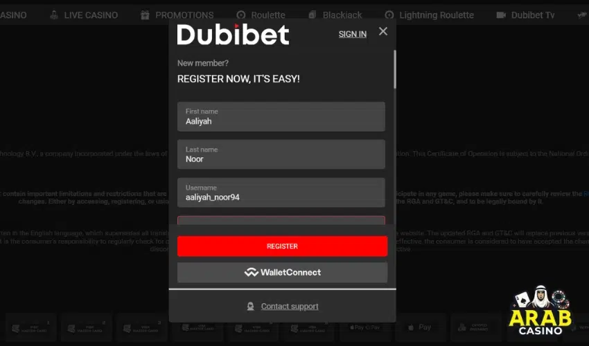 How to Sign up at Dubibet Casino