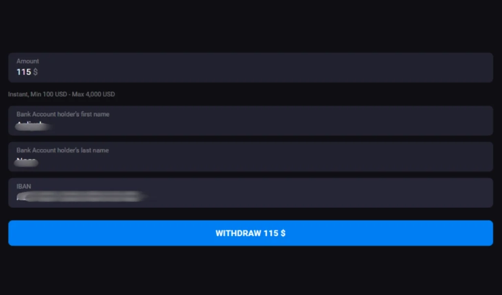 My 115 dollars withdrawal via bank transfer at LuckyVibe Casino